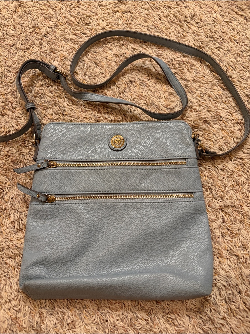 Anne Klein Slate Blue Crossbody with Gold-Tone Accents